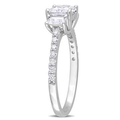 Lab Created White Moissanite 3- Stone Ring Sterling Silver