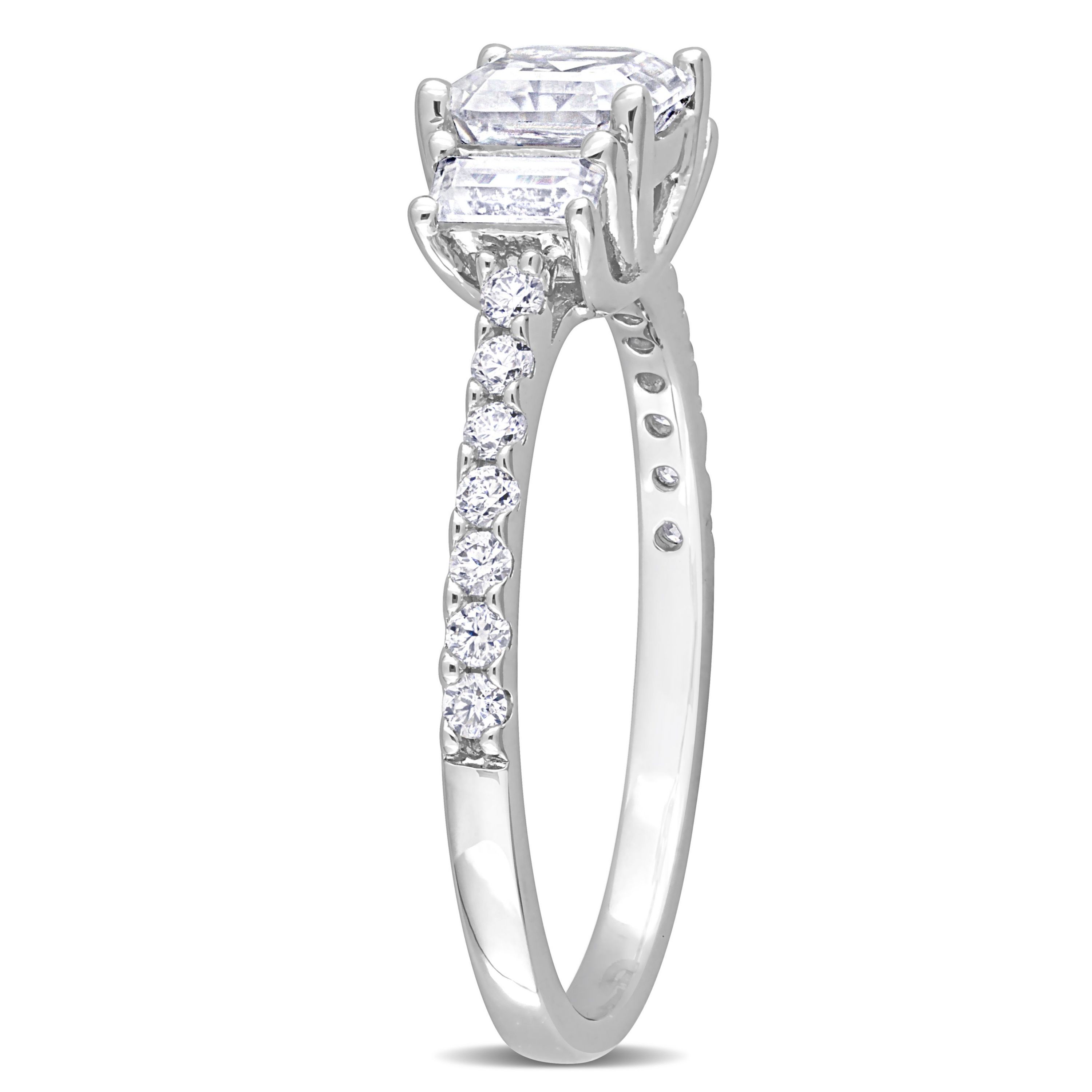 Lab Created Created White Moissanite 3- Stone Ring in Sterling Silver