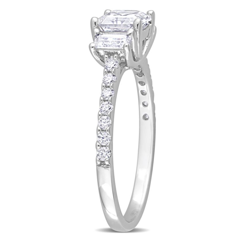 Lab Created Created White Moissanite 3- Stone Ring in Sterling Silver