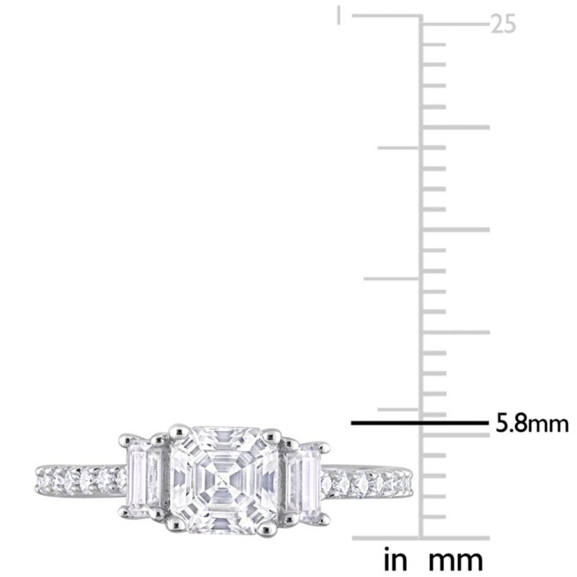 Lab Created Created White Moissanite 3- Stone Ring in Sterling Silver