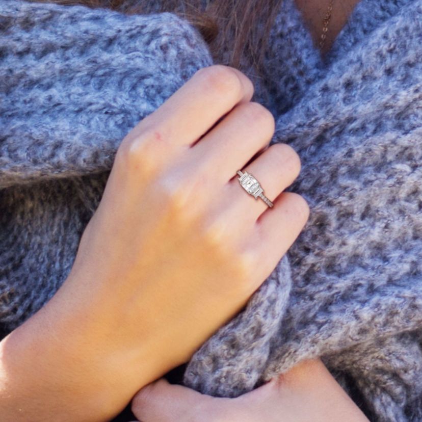 Lab Created Created White Moissanite 3- Stone Ring in Sterling Silver