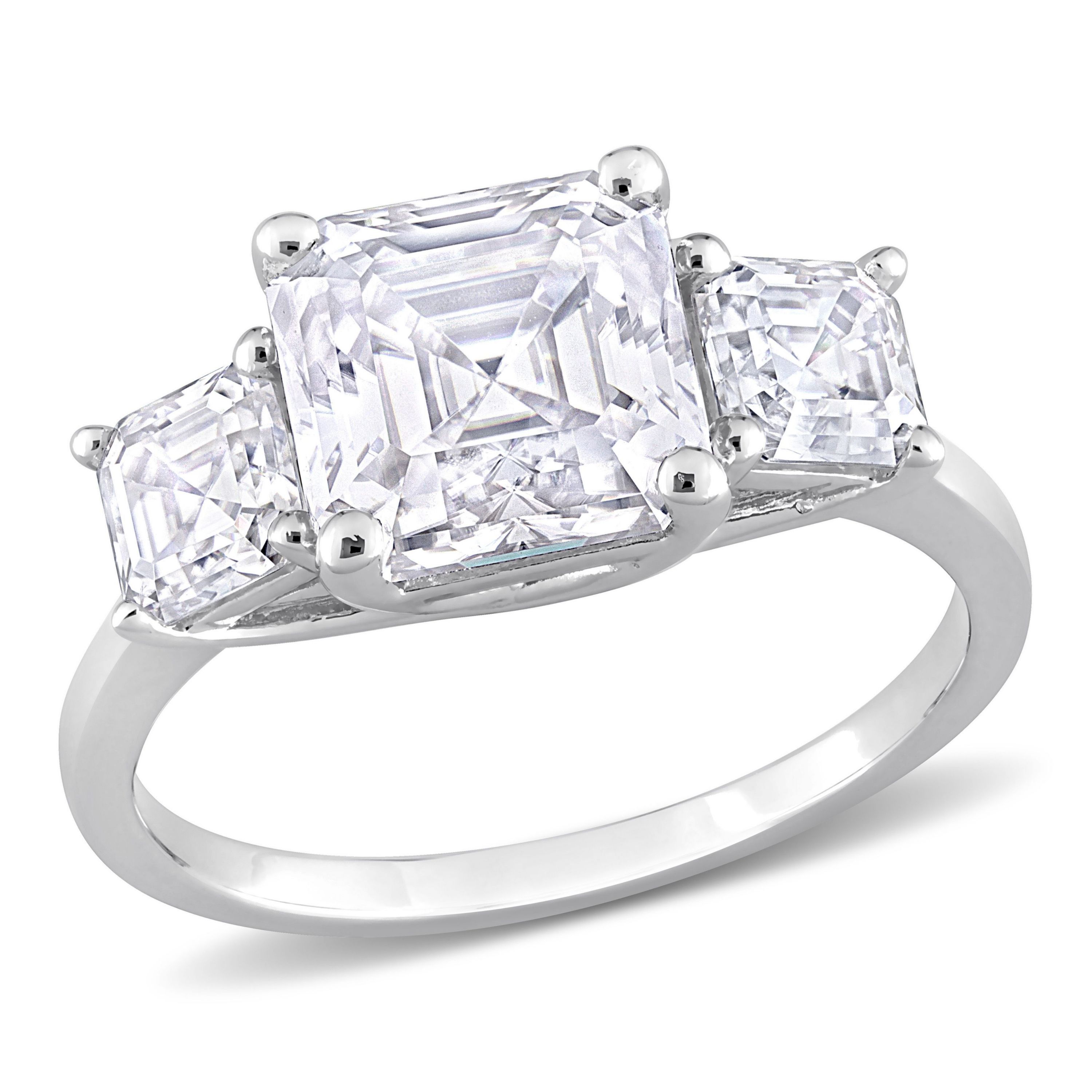 Lab Created Created White Moissanite 3-Stone Ring in Sterling Silver