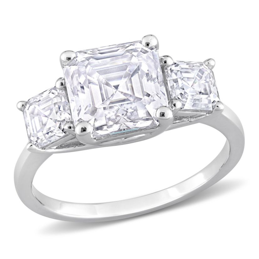 Lab Created Created White Moissanite 3-Stone Ring in Sterling Silver