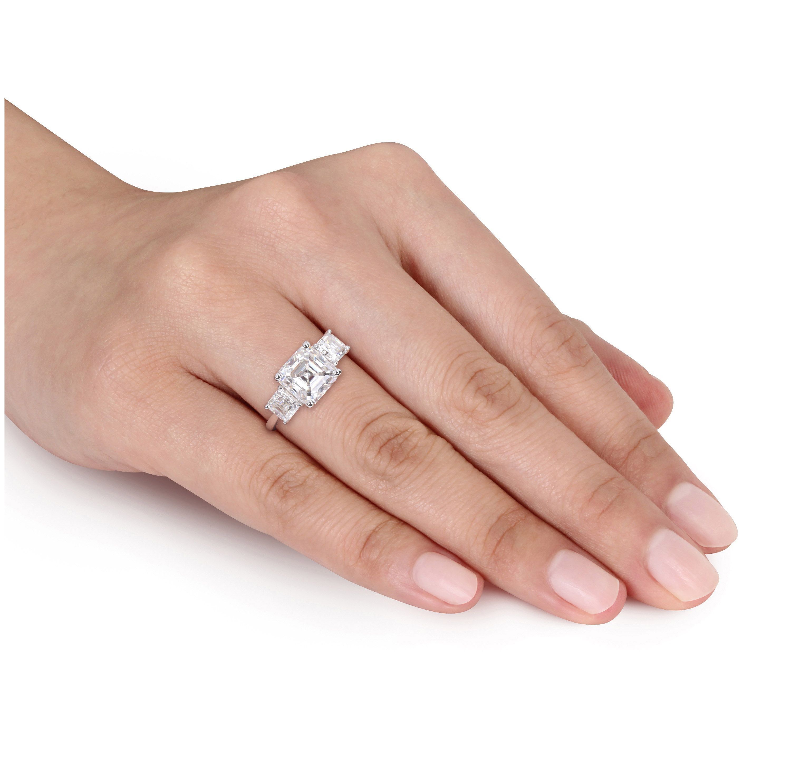 Lab Created Created White Moissanite 3-Stone Ring in Sterling Silver