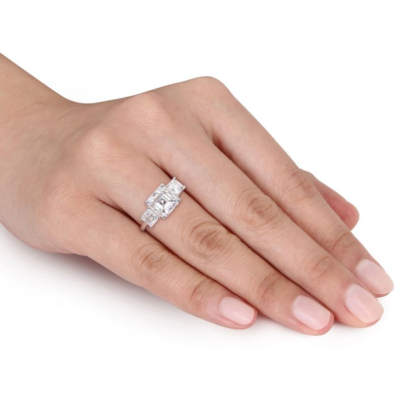 Lab Created Created White Moissanite 3-Stone Ring in Sterling Silver