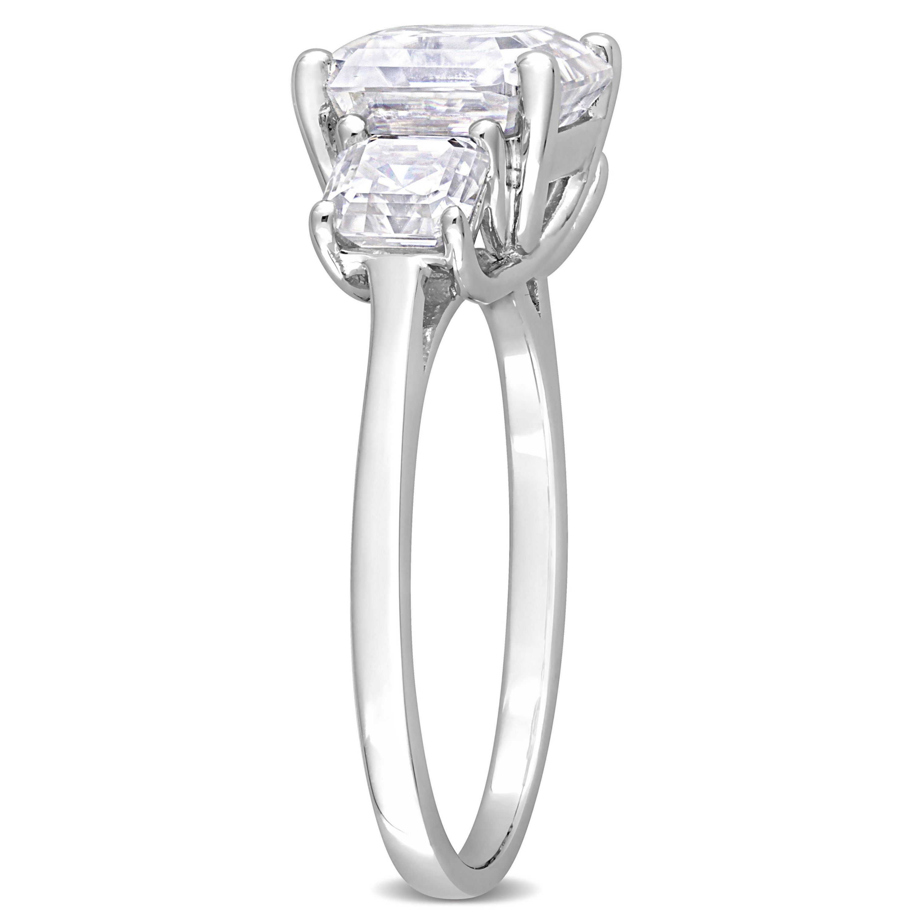 Lab Created Created White Moissanite 3-Stone Ring in Sterling Silver