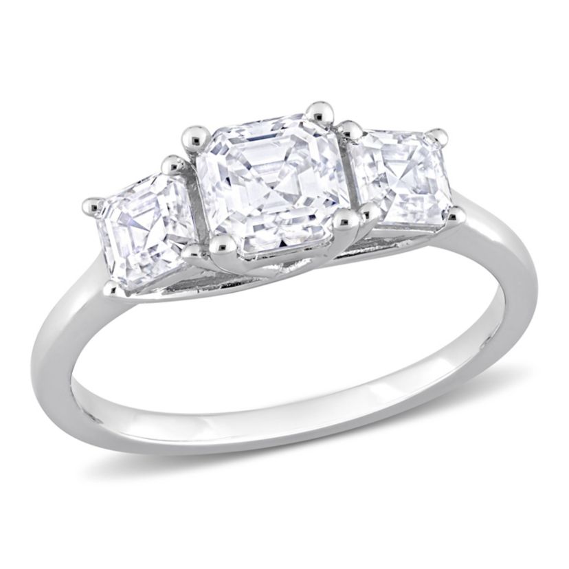 Lab Created Created White Moissanite 3-Stone Ring in Sterling Silver
