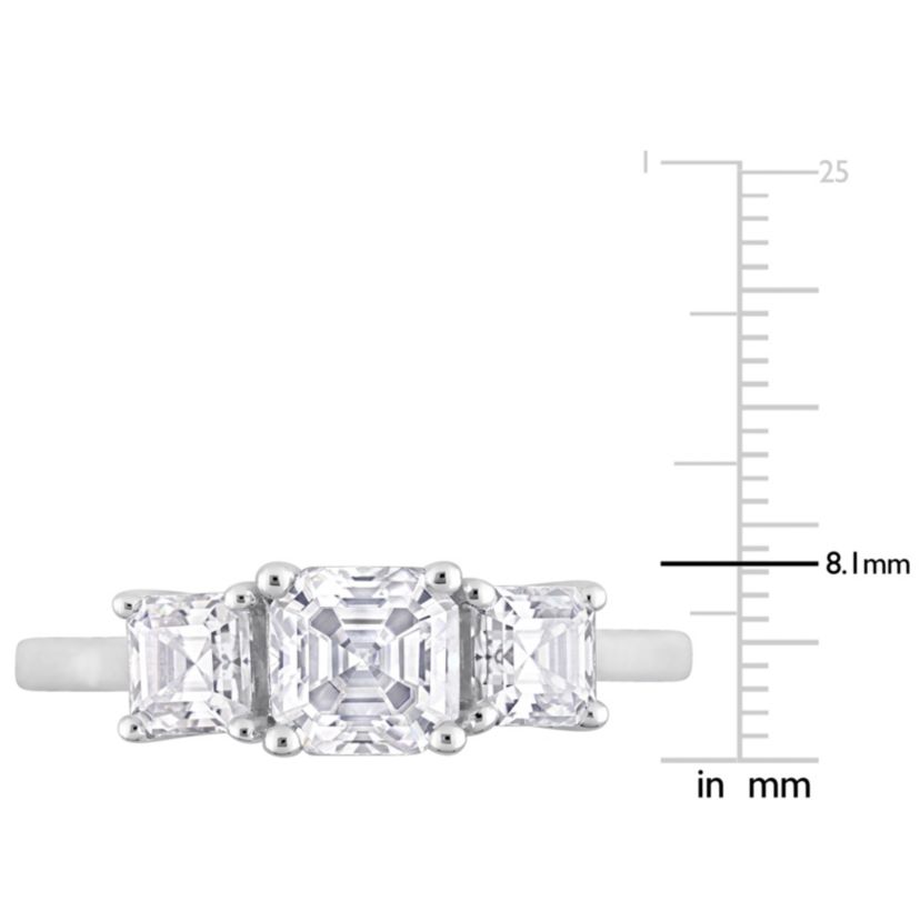 Lab Created Created White Moissanite 3-Stone Ring in Sterling Silver