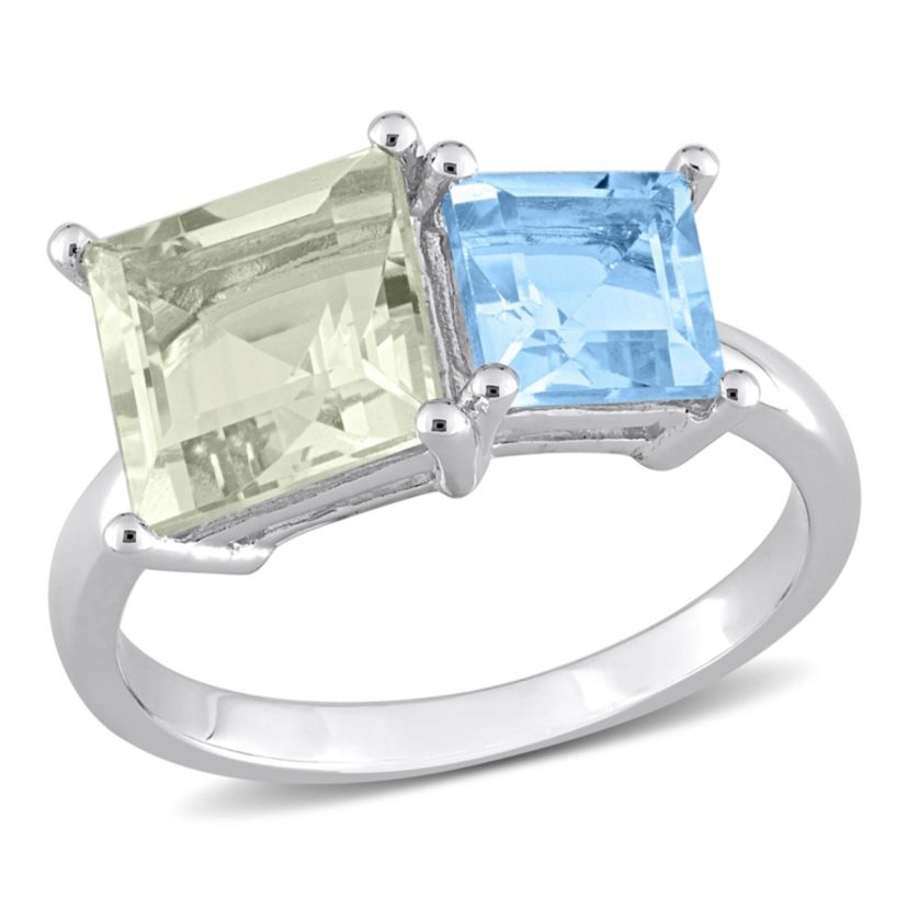 Green Quartz and Sky-Blue Topaz Ring in Sterling Silver