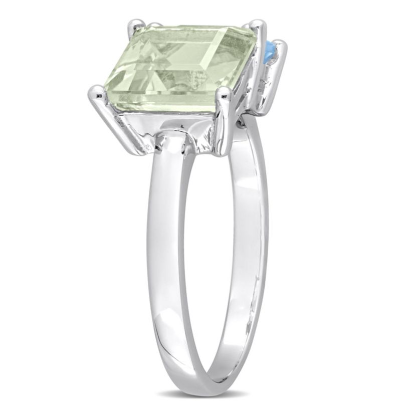 Green Quartz and Sky-Blue Topaz Ring in Sterling Silver