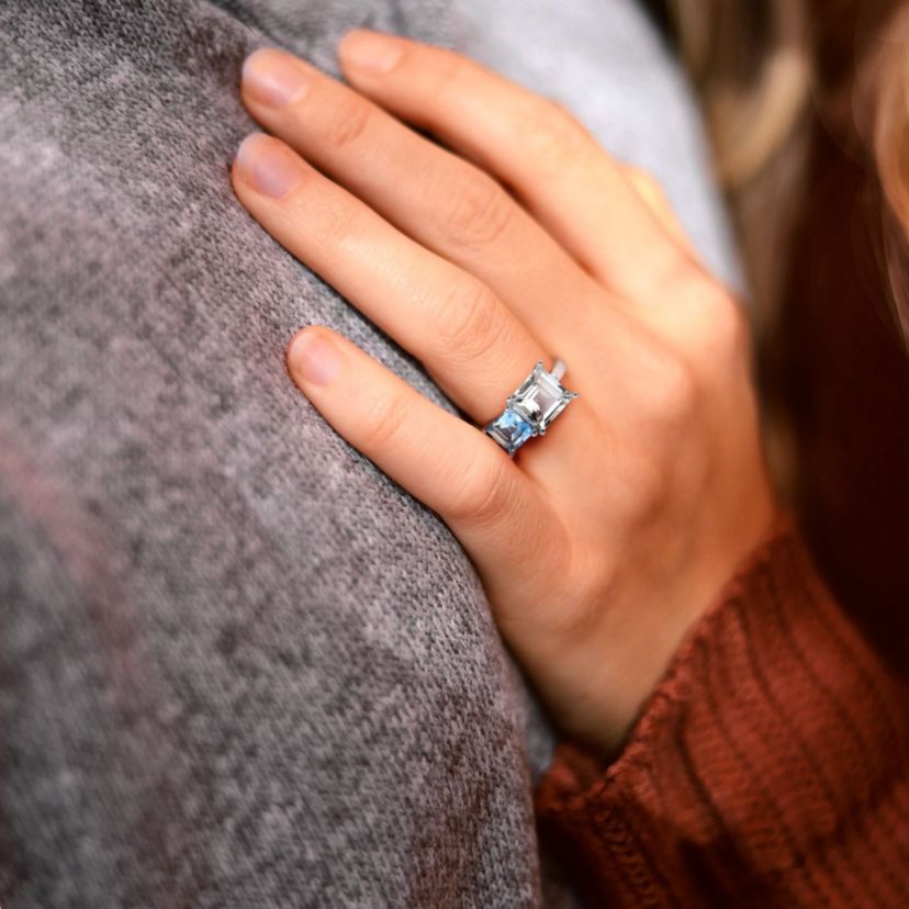 Green Quartz and Sky-Blue Topaz Ring in Sterling Silver