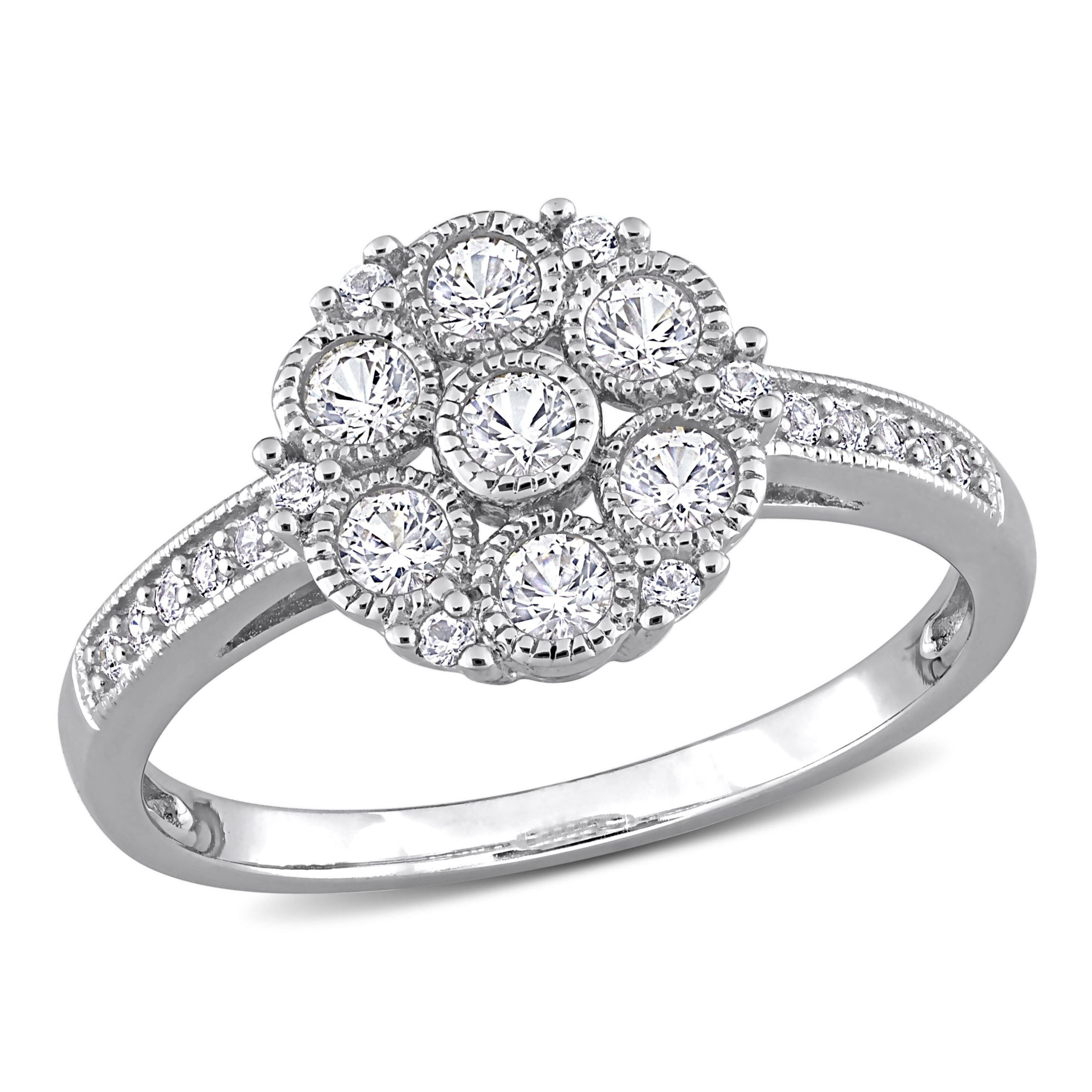 Lab Created Created White Sapphire Floral Ring in Sterling Silver