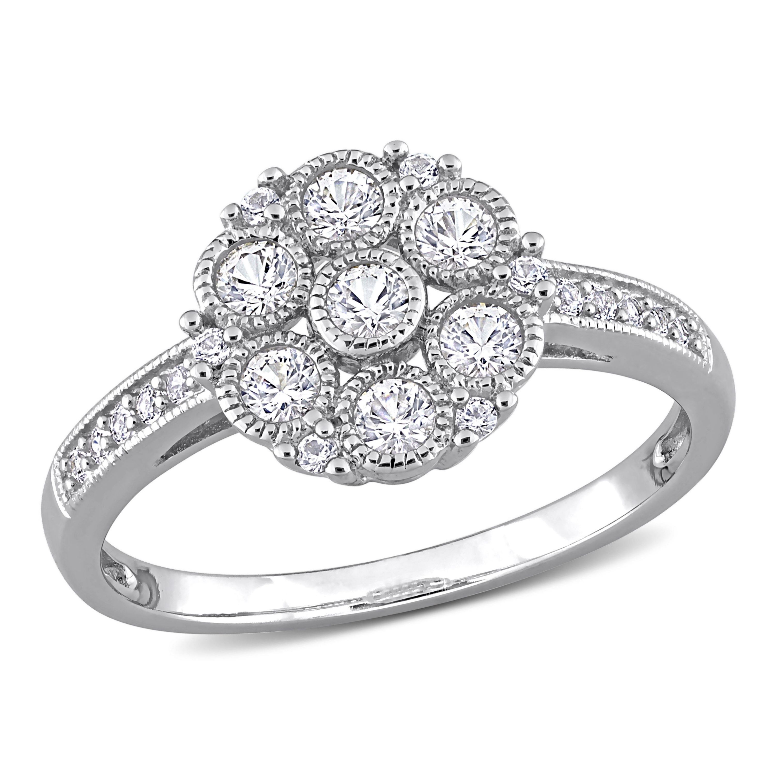 Lab Created Created White Sapphire Floral Ring in Sterling Silver