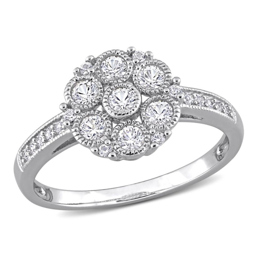 Lab Created Created White Sapphire Floral Ring in Sterling Silver