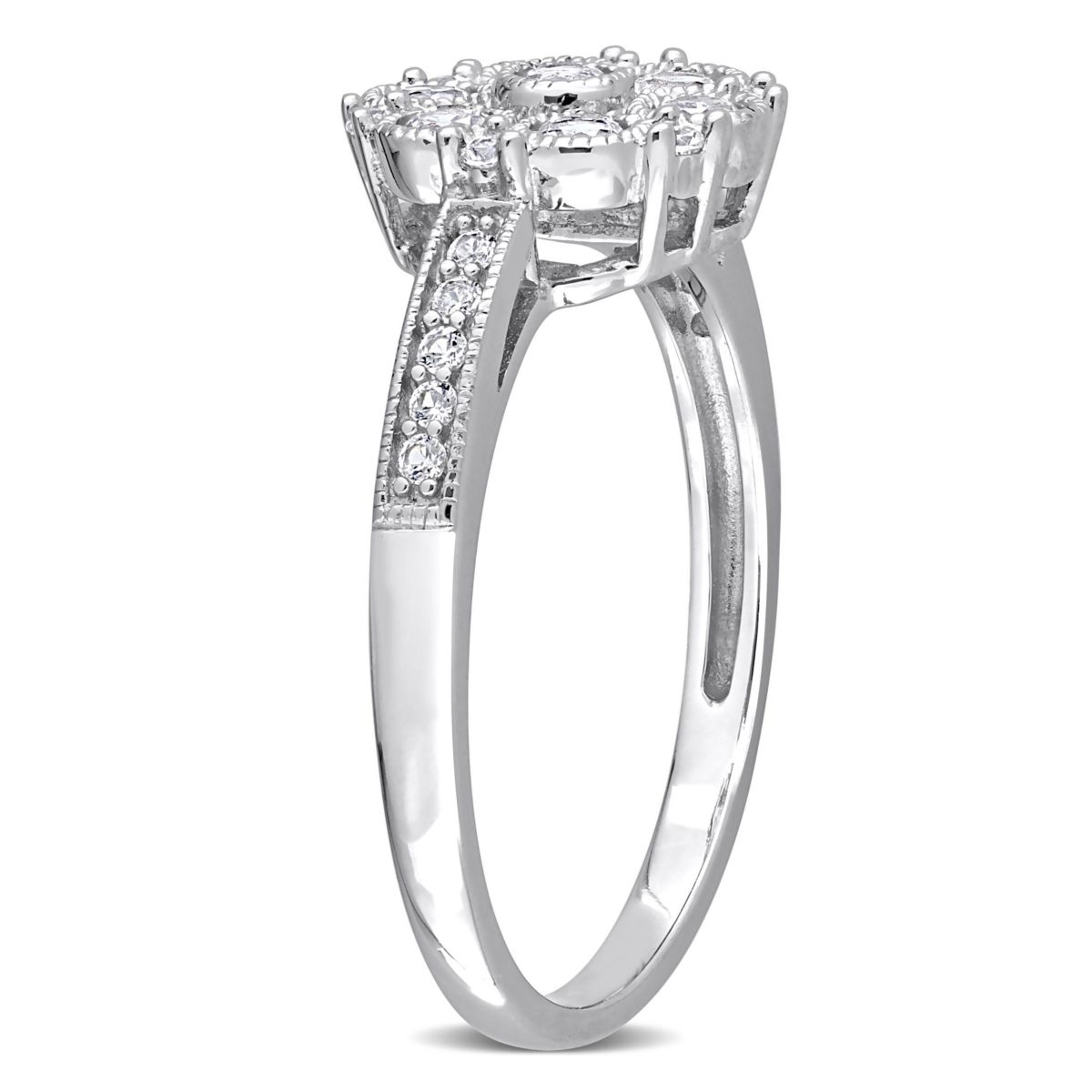 Lab Created Created White Sapphire Floral Ring in Sterling Silver