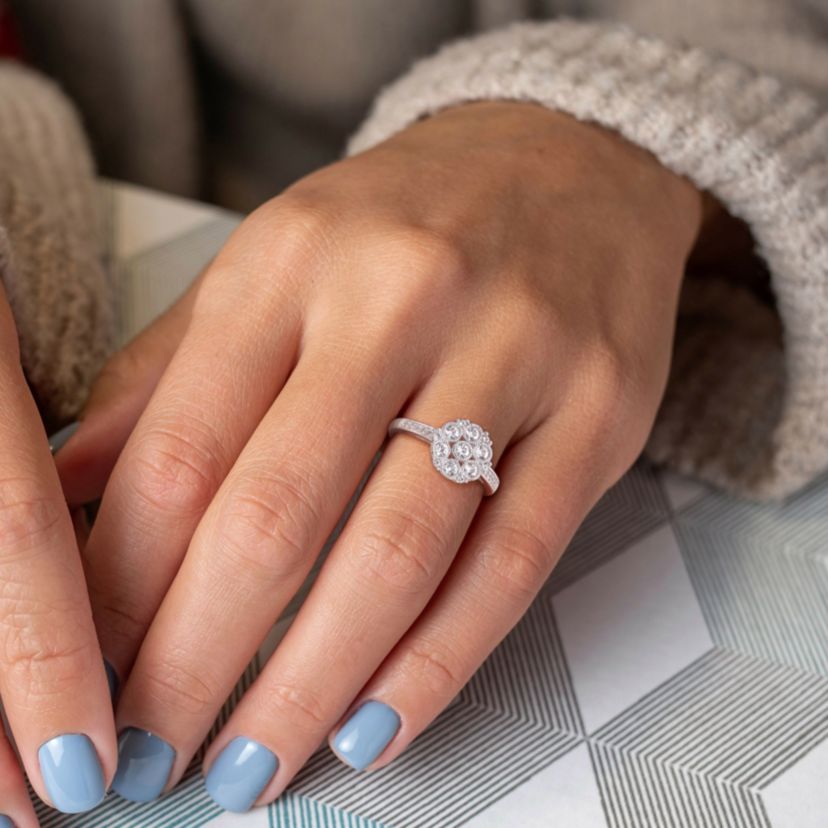 Lab Created Created White Sapphire Floral Ring in Sterling Silver