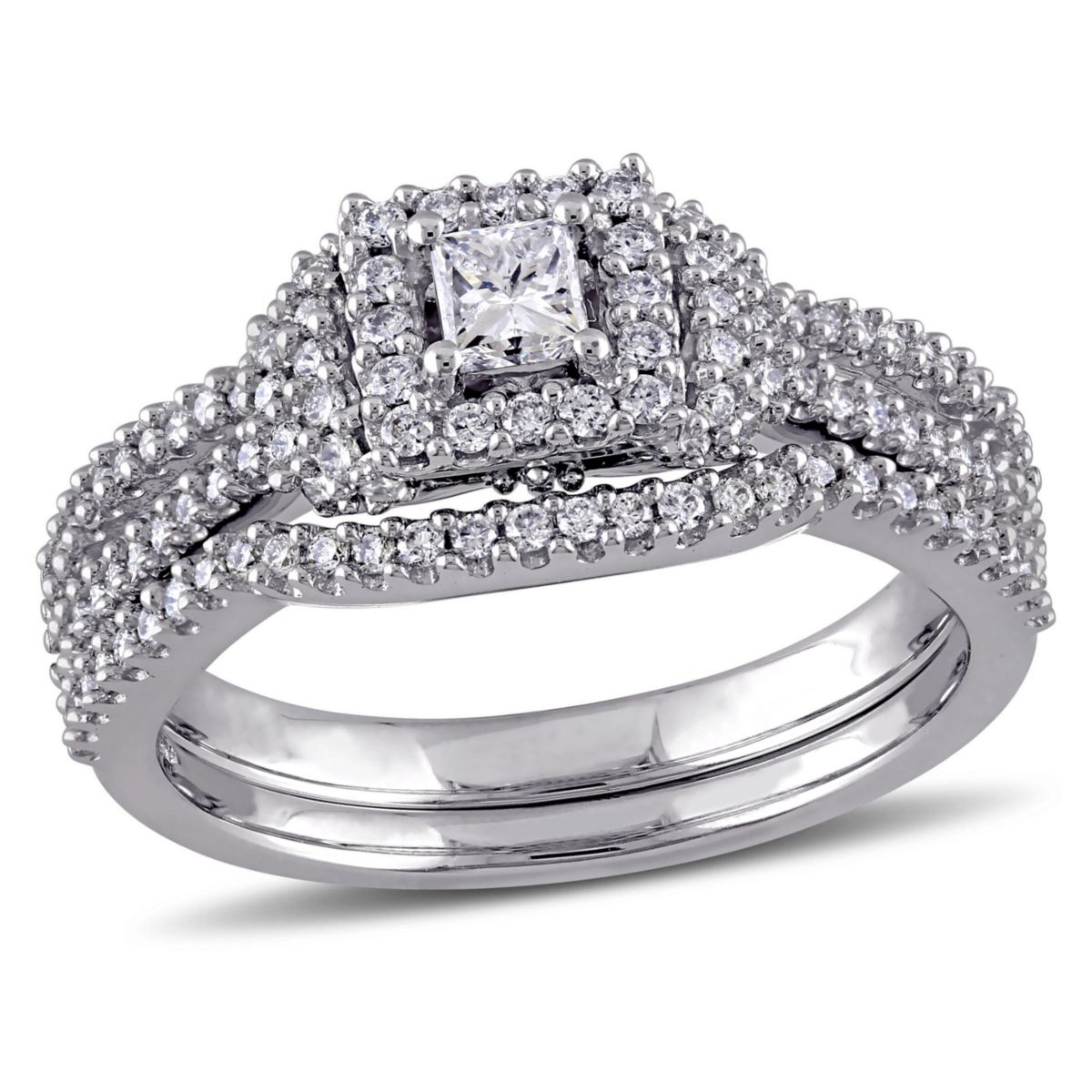 3/4 ct. t.w. Diamond Halo Bridal Set in 14K White Gold