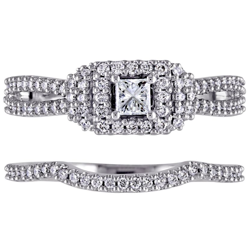 3/4 ct. t.w. Diamond Halo Bridal Set in 14K White Gold