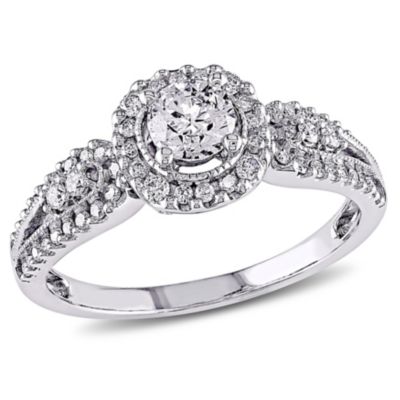1 ct. t.w. Diamond Halo Vintage Engagement Ring 14K White Gold