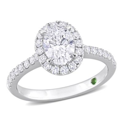 Belk & Co Lab Created 1.48 ct. t.w. Lab Grown Diamond withTsavorite Accent Halo Engagement Ring in 14K White Gold, 6 -  0075000736945