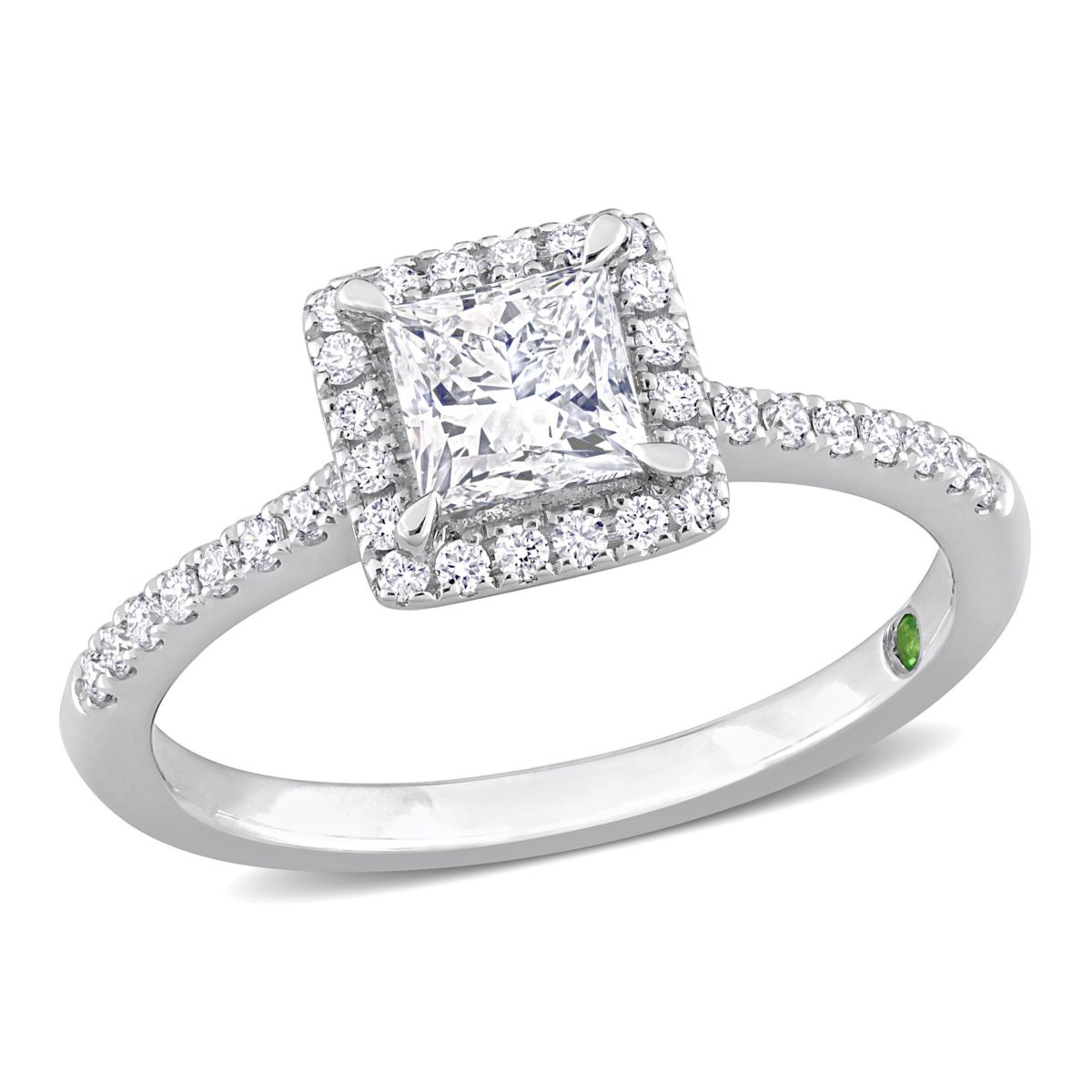 Lab Created 1 ct. t.w. Lab Grown Diamond with Tsavorite Accent Halo Engagement Ring in 14K White Gold
