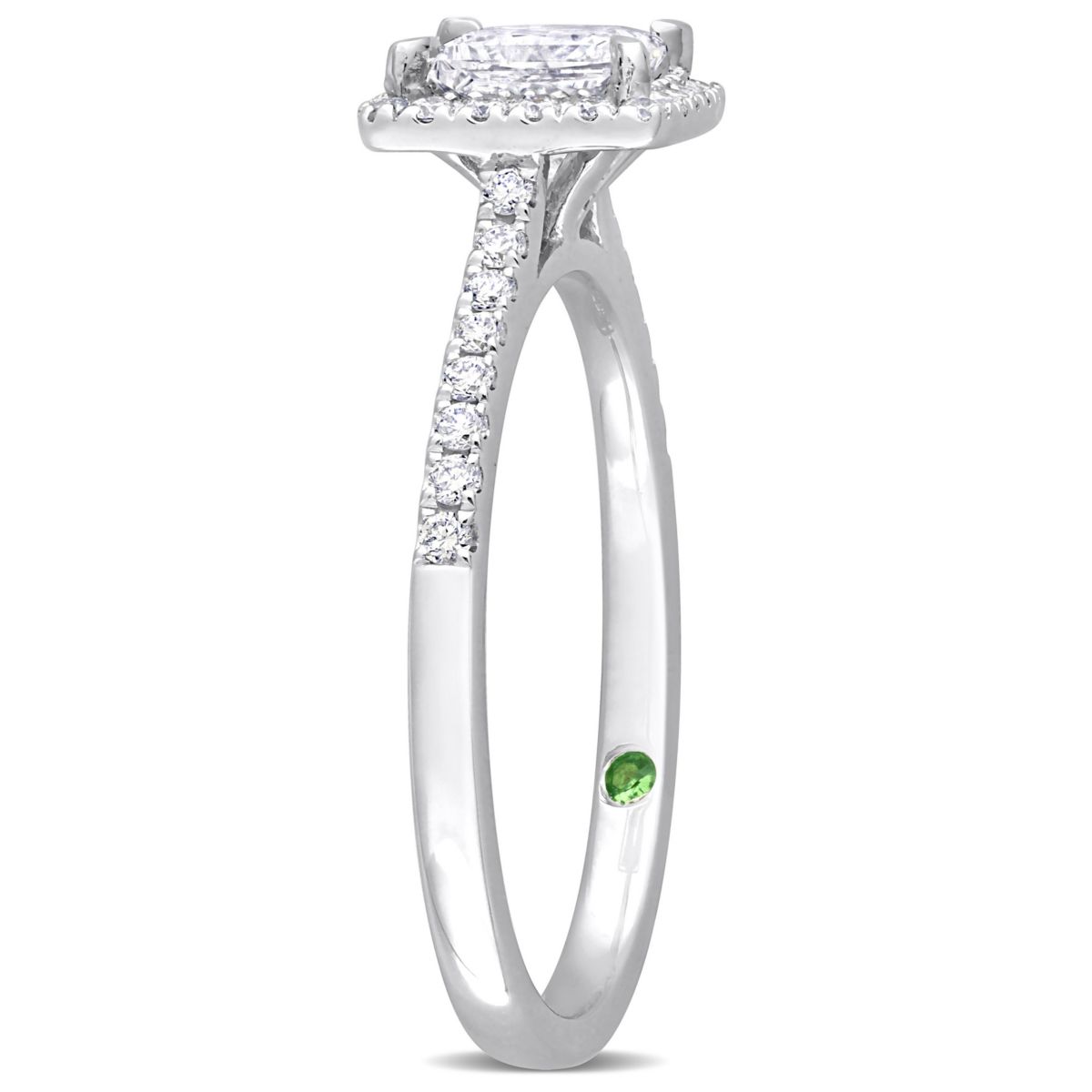 Lab Created 1 ct. t.w. Lab Grown Diamond with Tsavorite Accent Halo Engagement Ring in 14K White Gold