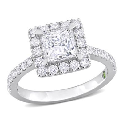 Belk & Co Lab Created 1.54 ct. t.w. Created Diamond with Tsavorite Accent Halo Engagement Ring in 14K White Gold, 8 -  0075000737706