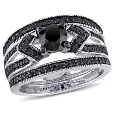 Belk & Co 1.26 ct. t.w. Black Diamond Split Shank 3-Piece Bridal Set in Sterling Silver with Black Rhodium Plated, White, 5