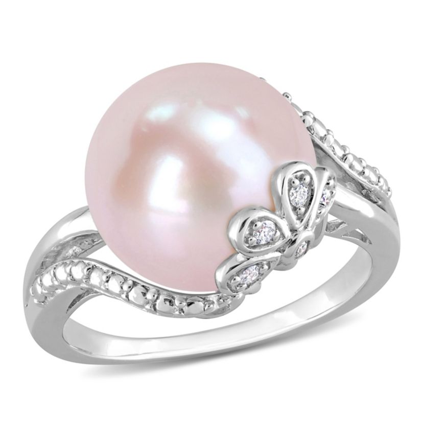 Pink Freshwater Cultured Pearl and 1/10 ct. t.w. Diamond Ring in Sterling Silver