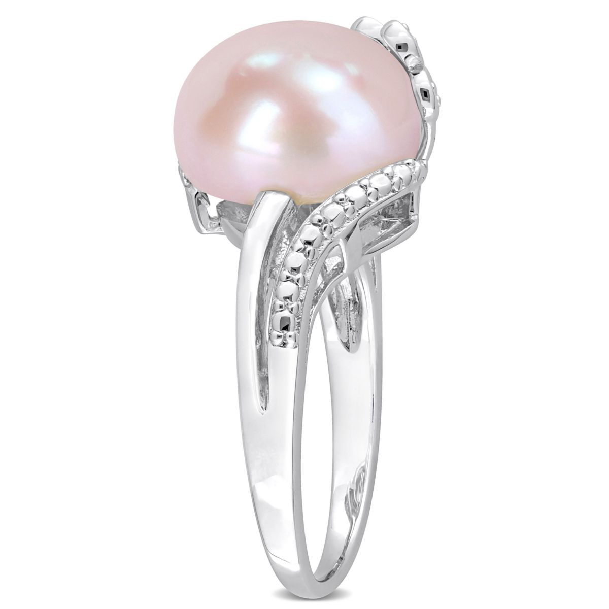 Pink Freshwater Cultured Pearl and 1/10 ct. t.w. Diamond Ring in Sterling Silver