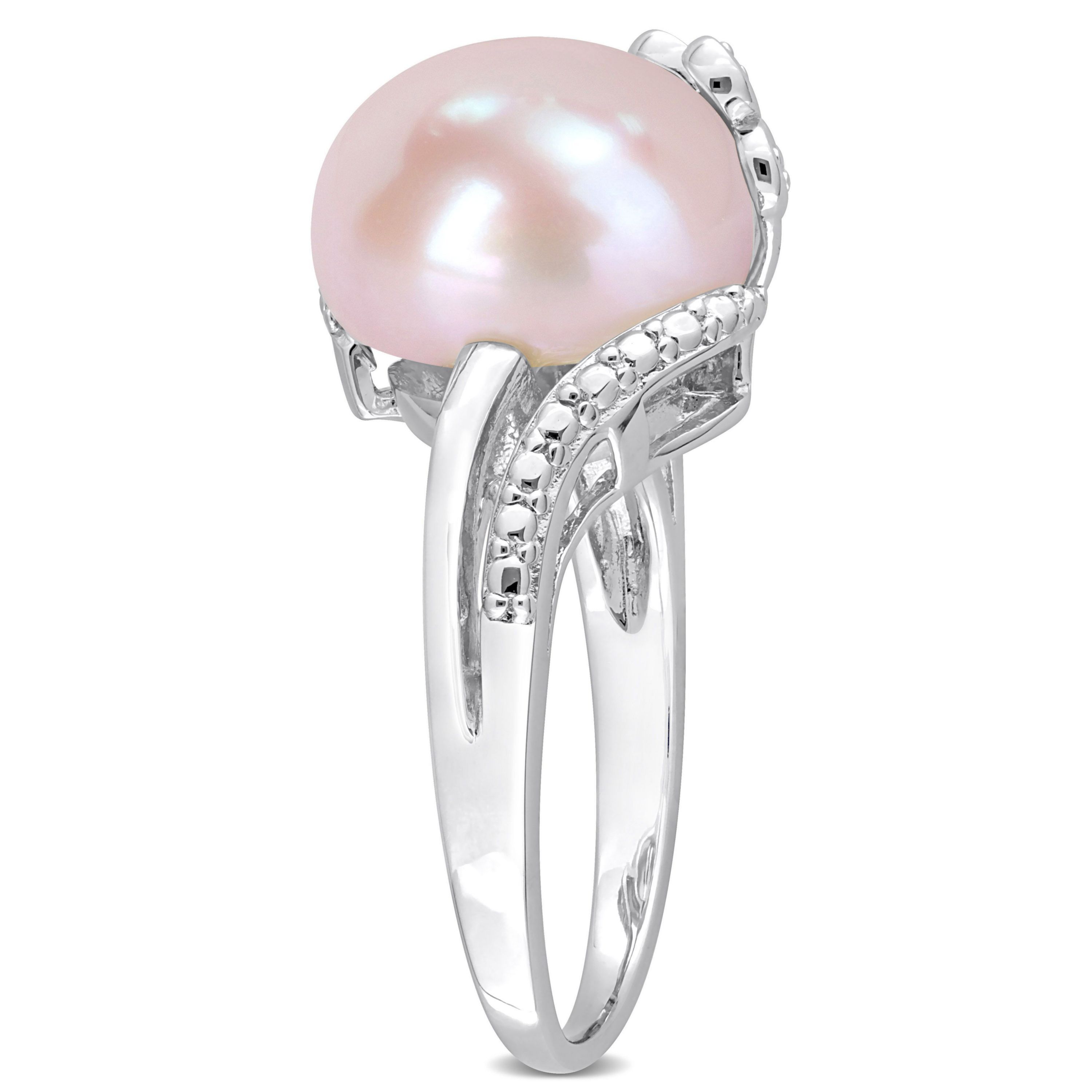 Pink Freshwater Cultured Pearl and 1/10 ct. t.w. Diamond Ring in Sterling Silver