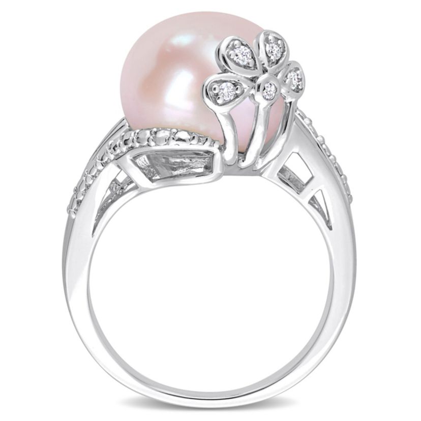 Pink Freshwater Cultured Pearl and 1/10 ct. t.w. Diamond Ring in Sterling Silver