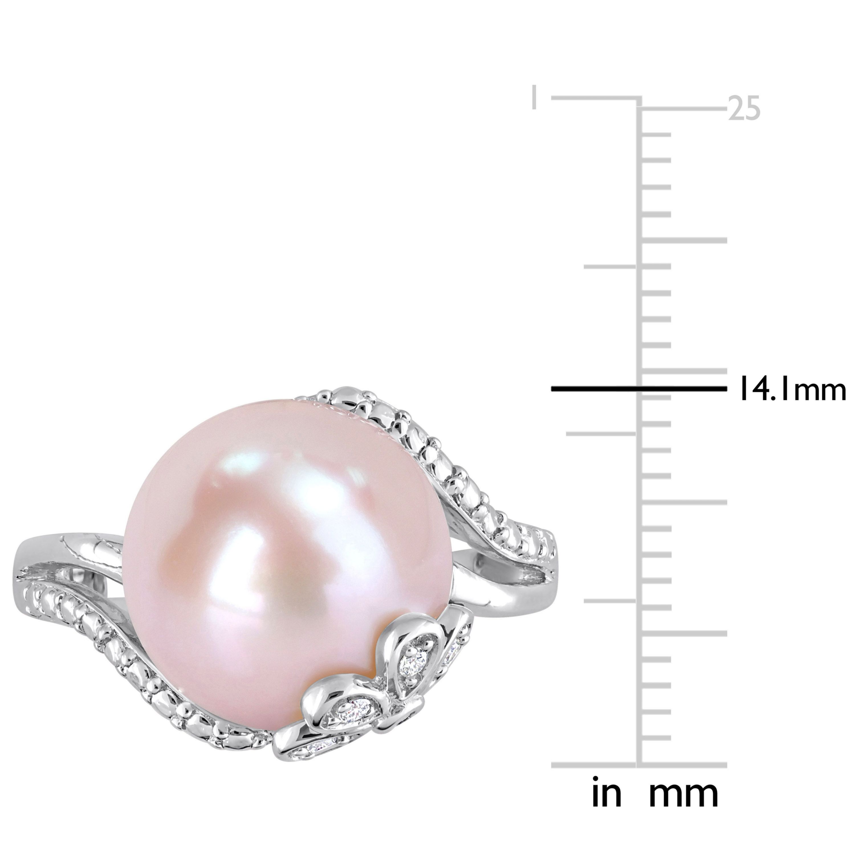 Pink Freshwater Cultured Pearl and 1/10 ct. t.w. Diamond Ring in Sterling Silver