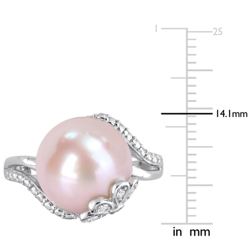 Pink Freshwater Cultured Pearl and 1/10 ct. t.w. Diamond Ring in Sterling Silver