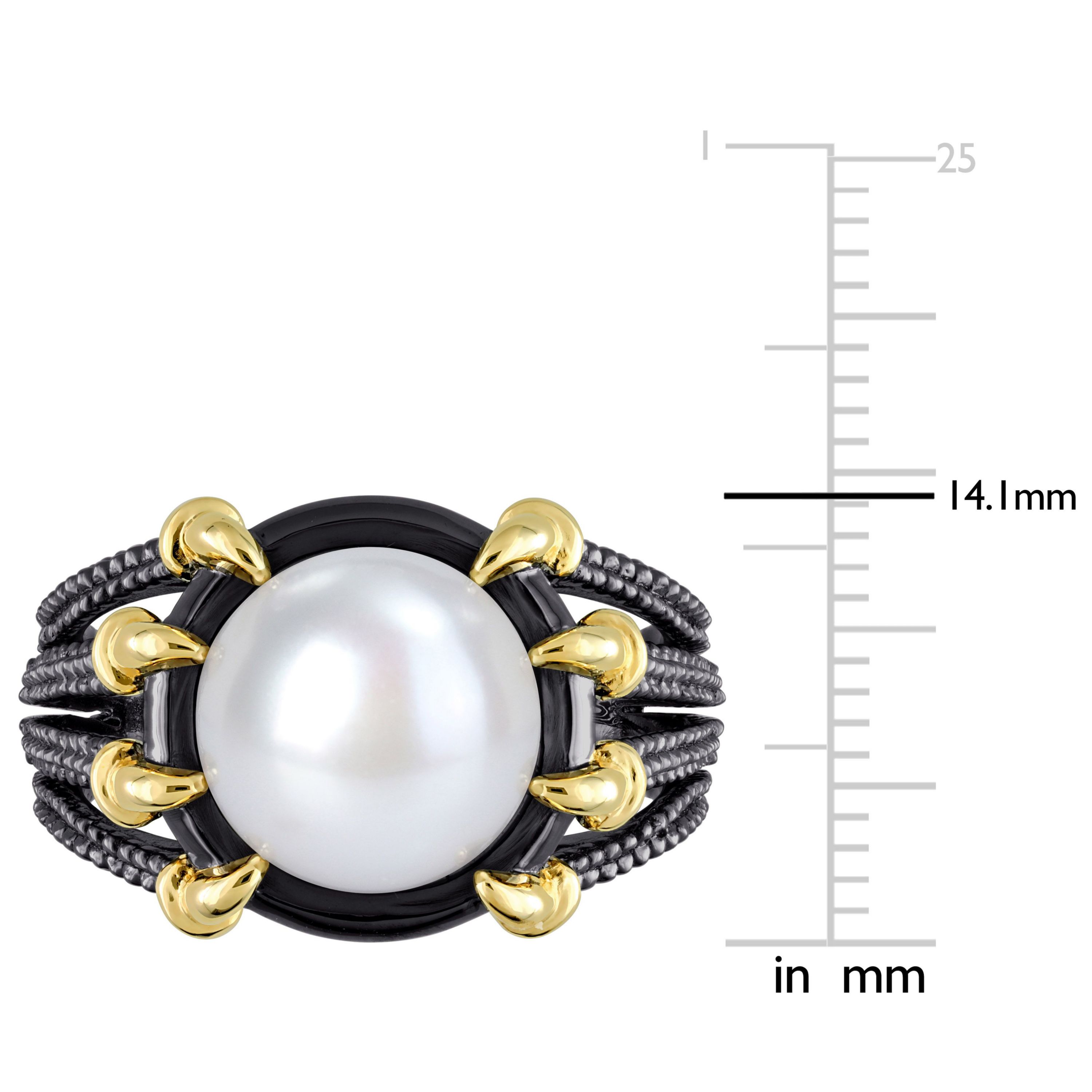 Freshwater Cultured Pearl Ring in Yellow Plated Sterling Silver with Black Rhodium Plated