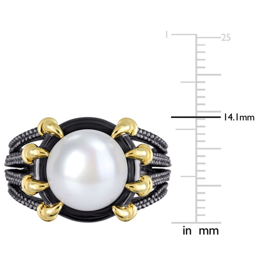 Freshwater Cultured Pearl Ring in Yellow Plated Sterling Silver with Black Rhodium Plated