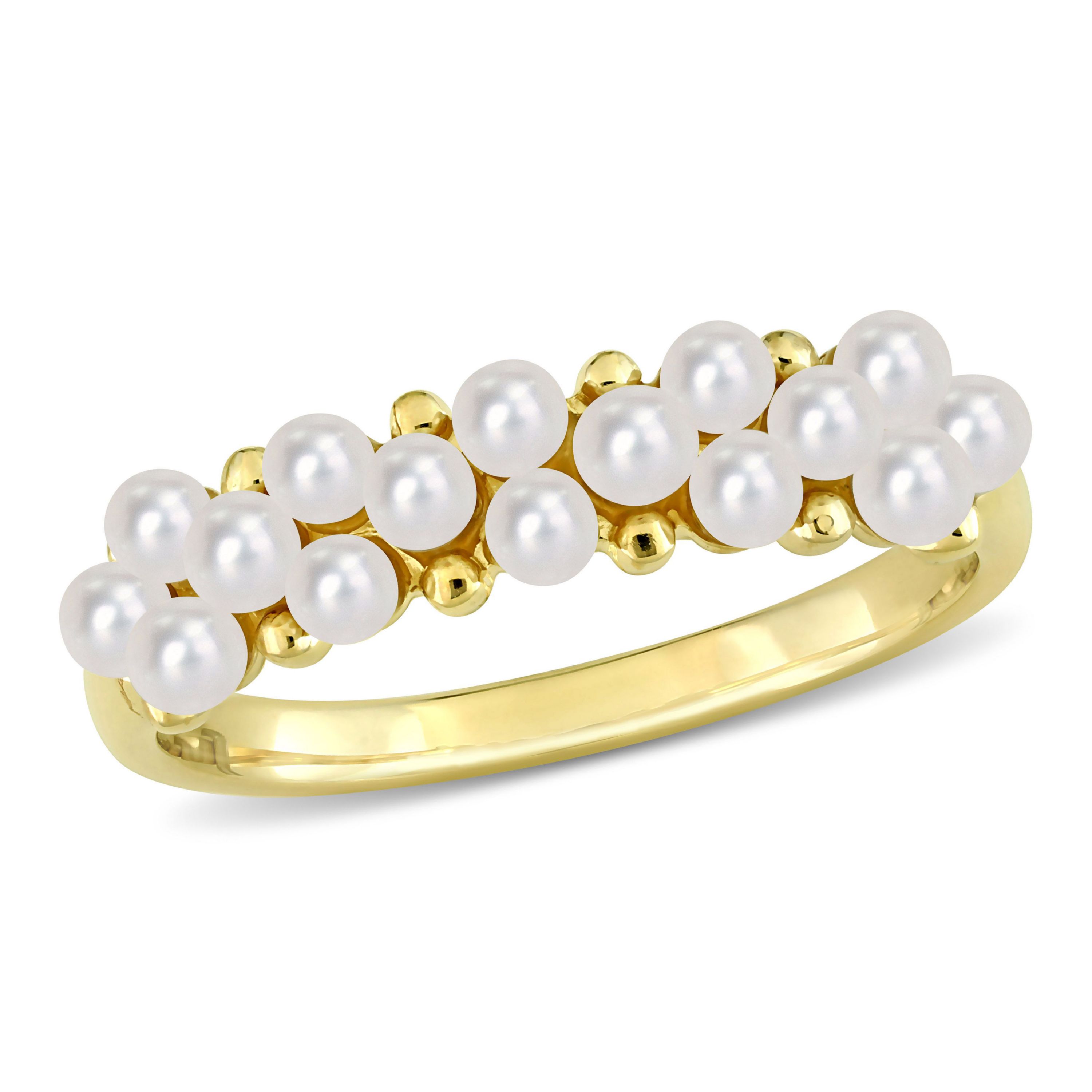 Freshwater Cultured Pearl Semi-Eternity Ring in 14K Yellow Gold