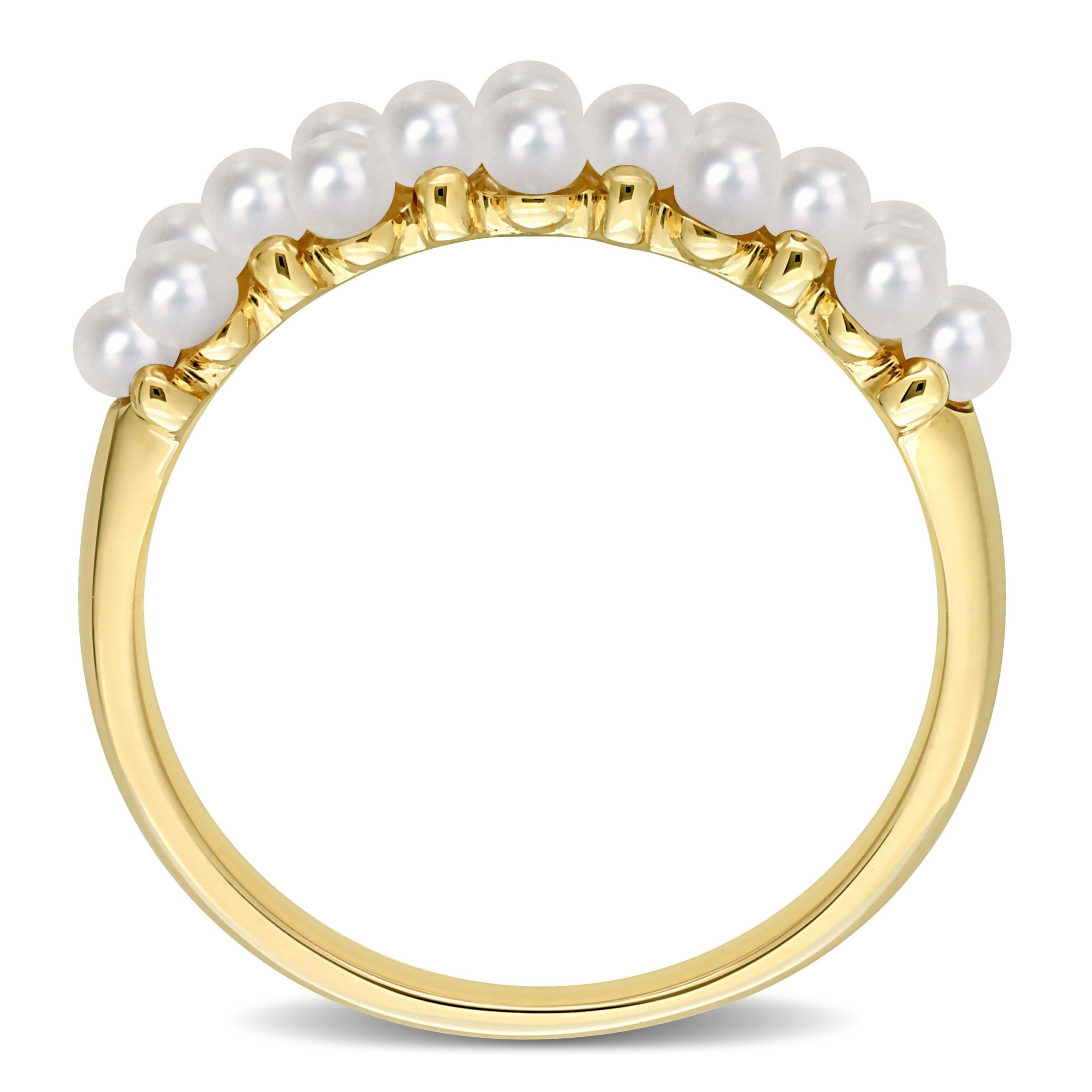 Freshwater Cultured Pearl Semi-Eternity Ring in 14K Yellow Gold