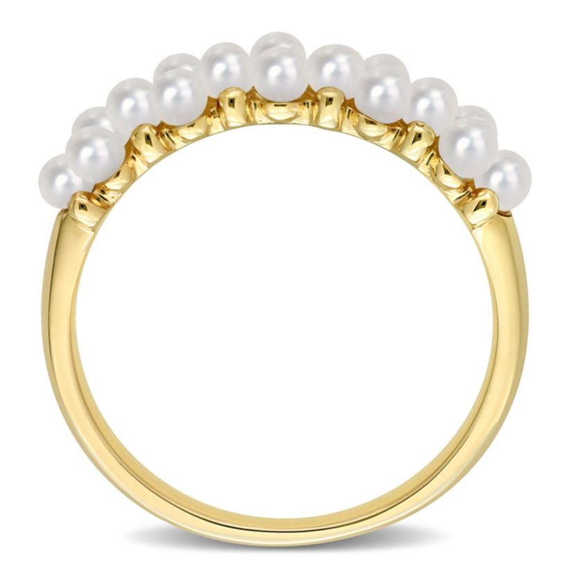 Freshwater Cultured Pearl Semi-Eternity Ring in 14K Yellow Gold