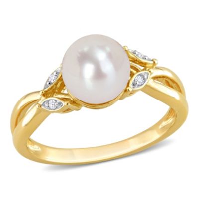 Belk & Co Freshwater Cultured Pearl And 1/10 Ct. T.w. Diamond Solitaire Ring In 10K Yellow Gold, 8 -  0075000690759