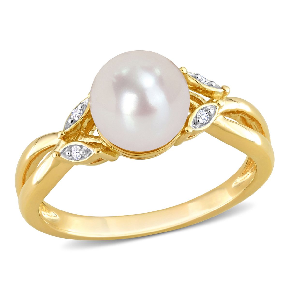 Freshwater Cultured Pearl and 1/10 ct. t.w. Diamond Solitaire Ring in 10K Yellow Gold