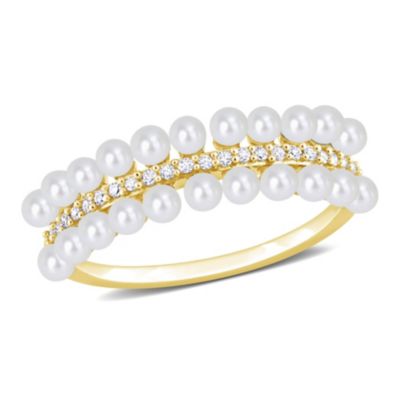 Belk & Co Freshwater Cultured Pearl and 1/10 ct. t.w. Diamond Multi-Row Ring in 10K Yellow Gold, 7 -  0075000691367