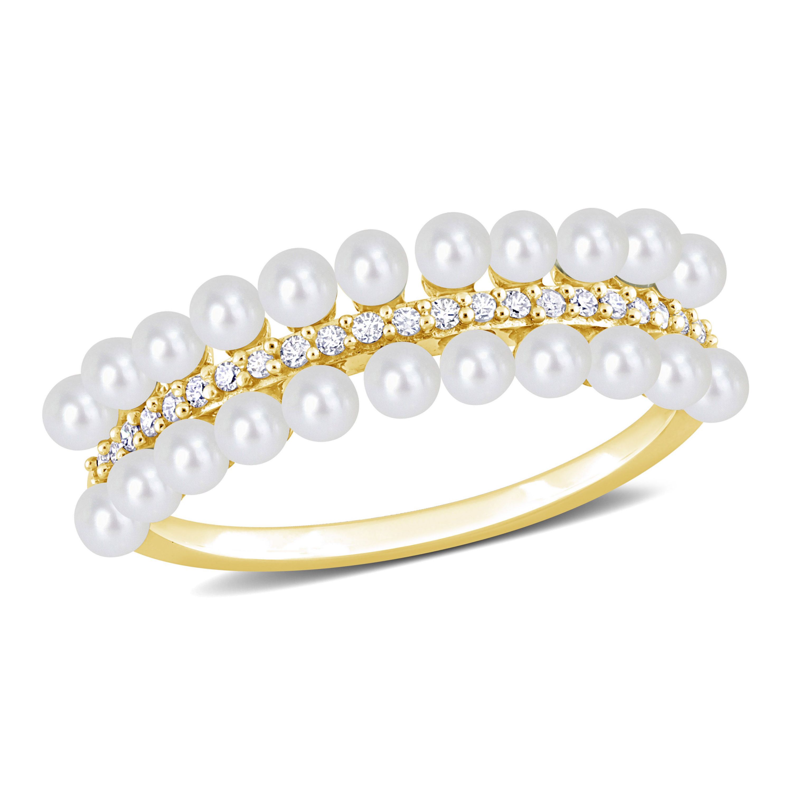 Freshwater Cultured Pearl and 1/10 ct. t.w. Diamond Multi-Row Ring in 10K Yellow Gold