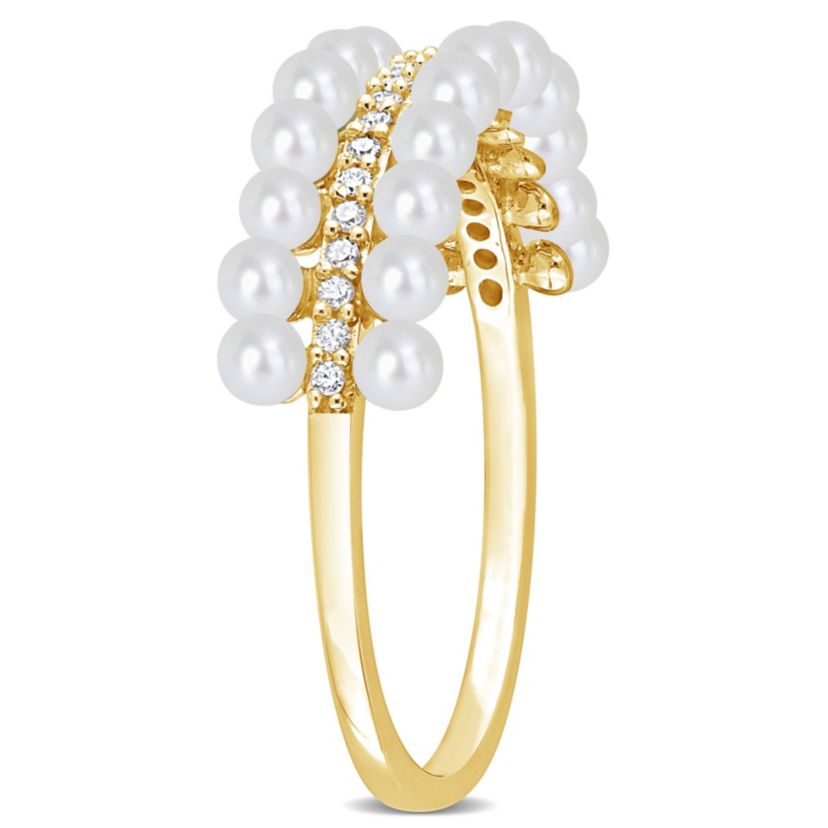 Freshwater Cultured Pearl and 1/10 ct. t.w. Diamond Multi-Row Ring in 10K Yellow Gold