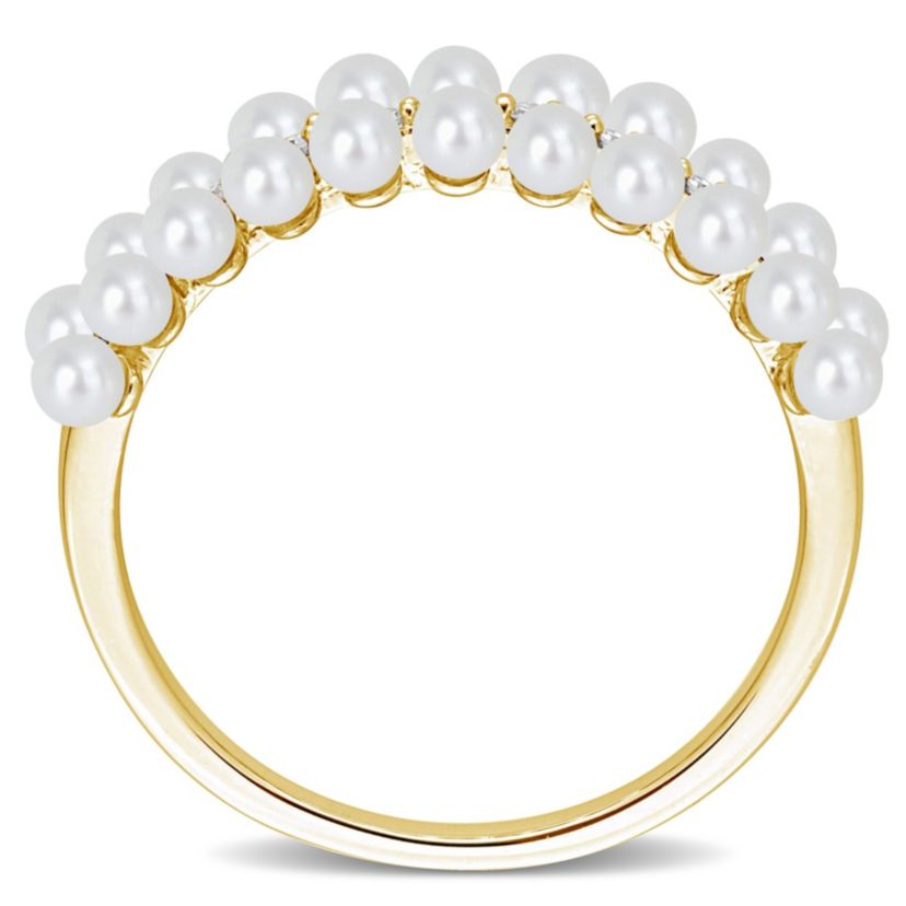 Freshwater Cultured Pearl and 1/10 ct. t.w. Diamond Multi-Row Ring in 10K Yellow Gold