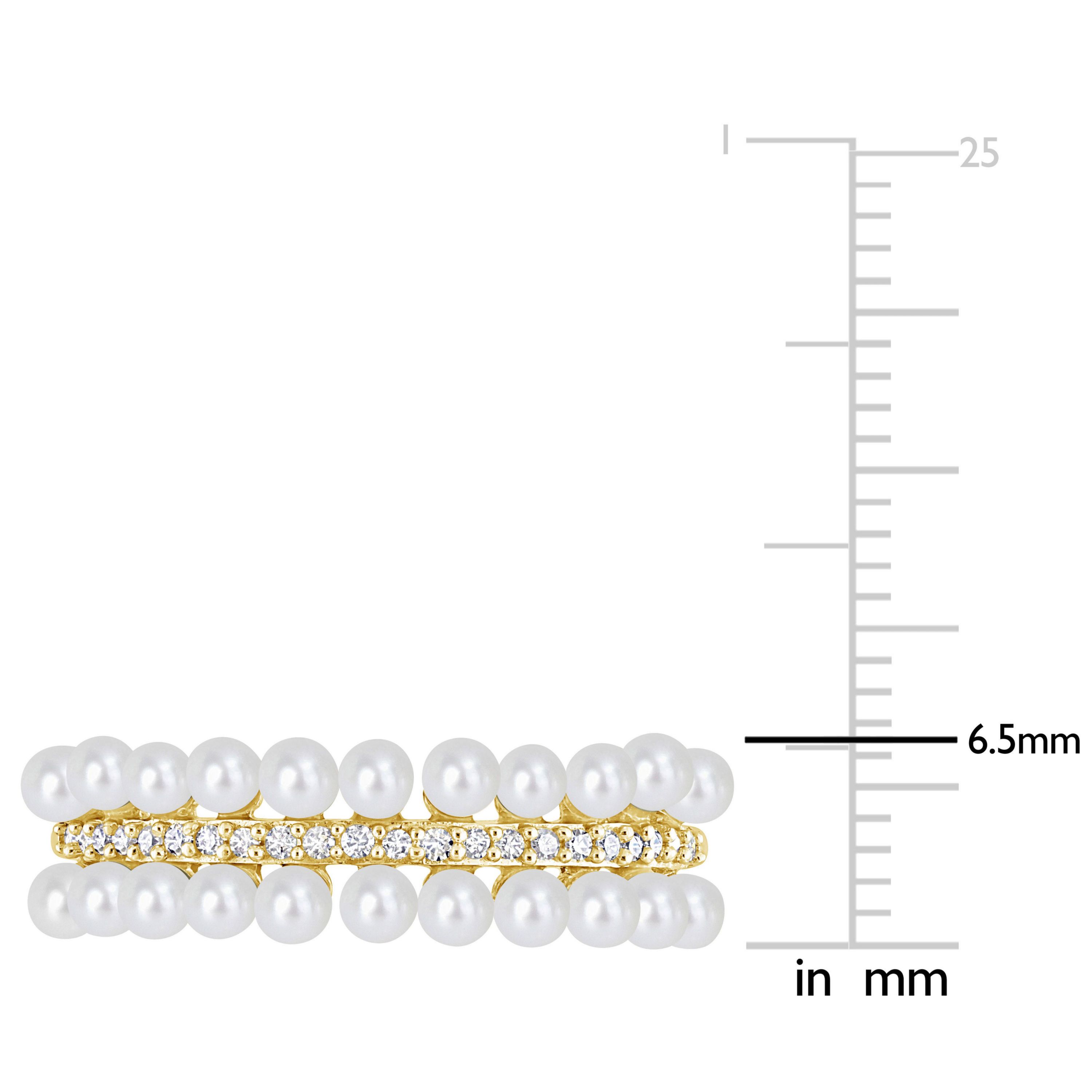 Freshwater Cultured Pearl and 1/10 ct. t.w. Diamond Multi-Row Ring in 10K Yellow Gold