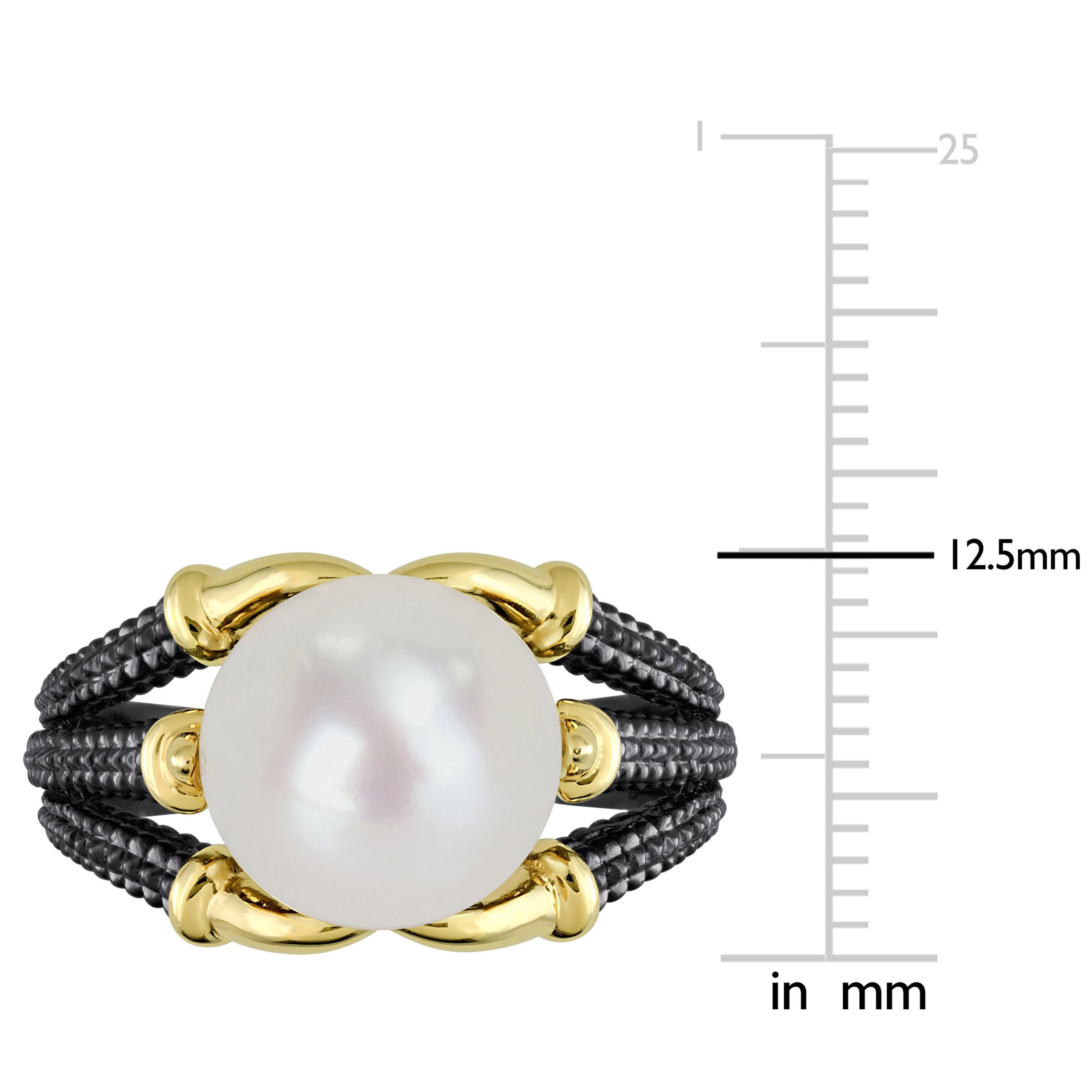 Freshwater Cultured Pearl Split Shank Ring in Yellow Plated Sterling Silver with Black Rhodium Plated