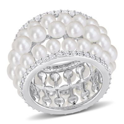 Belk & Co Lab Created Freshwater Cultured Pearl and White Sapphire Ring in Sterling Silver