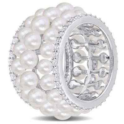 Lab Created Freshwater Cultured Pearl and White Sapphire Ring Sterling Silver