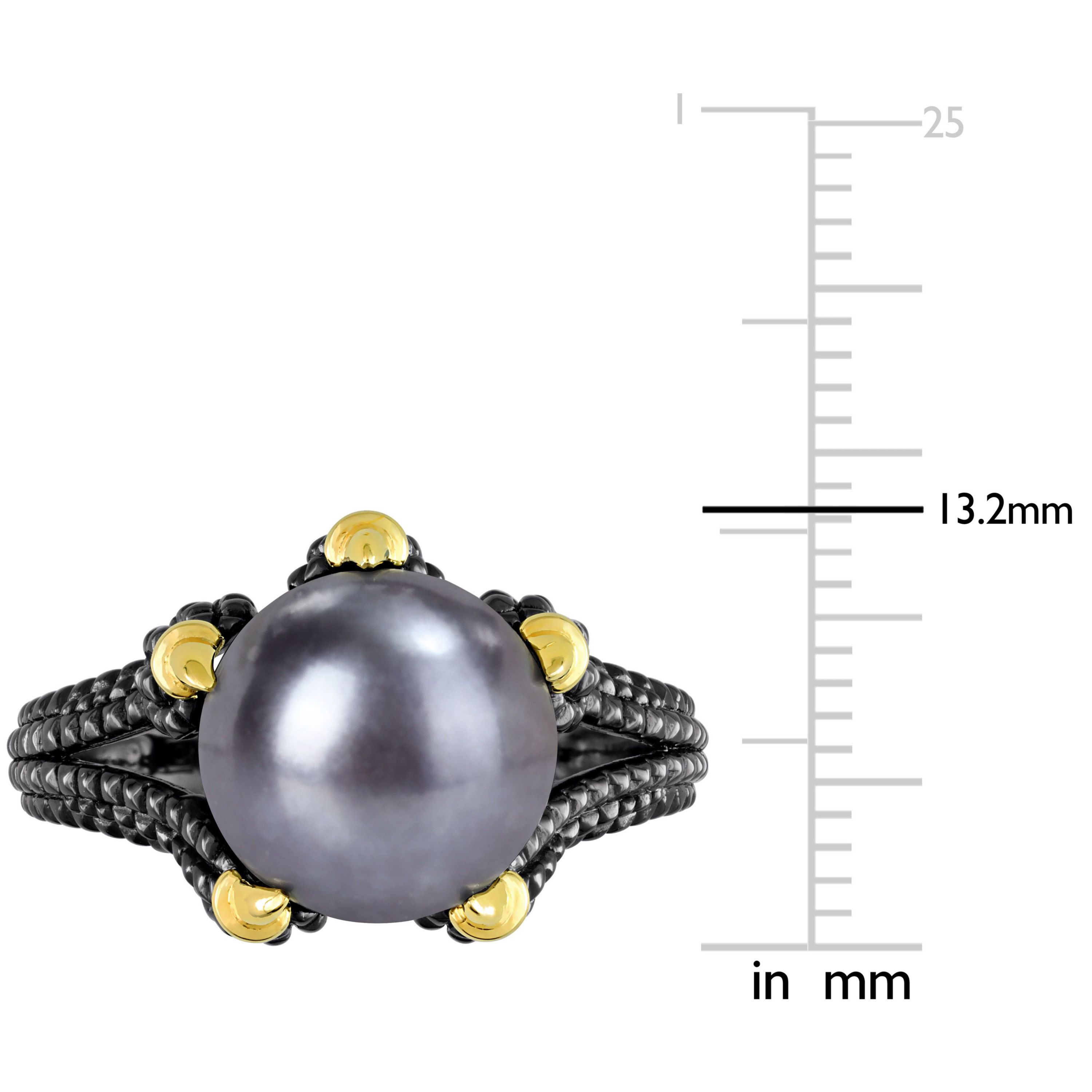 Black Freshwater Cultured Pearl Ring in Yellow Plated Sterling Silver with Black Rhodium Plated